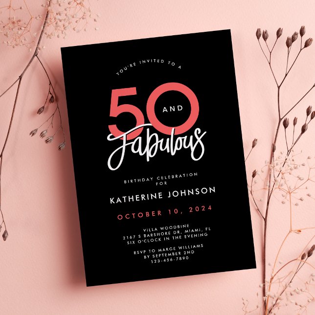 Invitación Negro 50 y Fabuloso Elegante 50 cumpleaños (Subido por el creador)