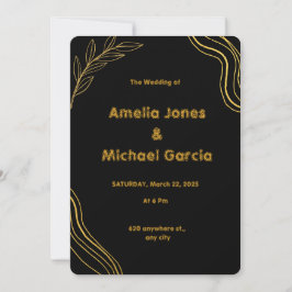 Invitación Negro Amarillo Simple Moderno Boda Minimalista Inv