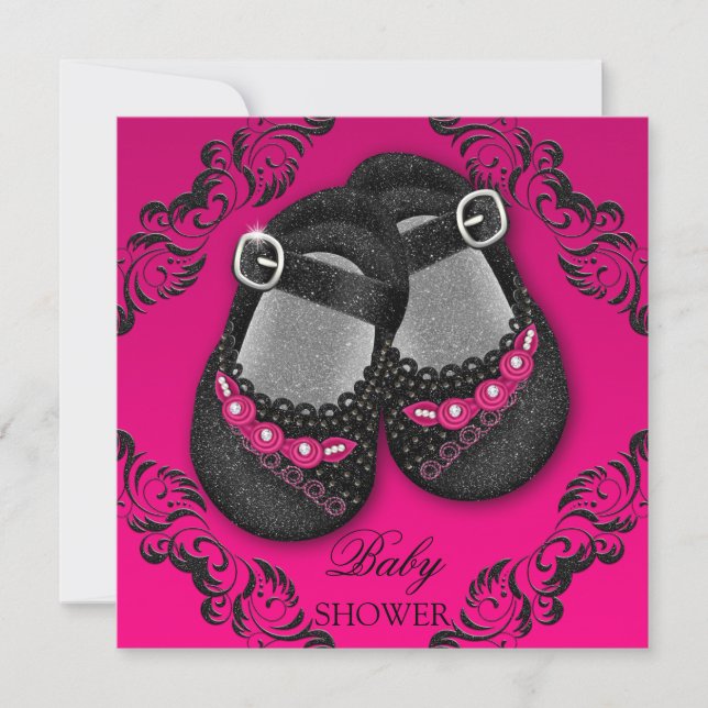 Invitación Negro atractivo Baby Shower de las rosas fuertes (Anverso)