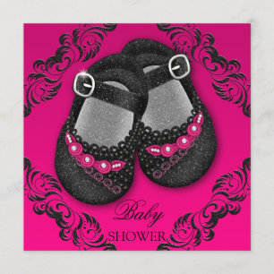 Invitación Negro atractivo Baby Shower de las rosas fuertes