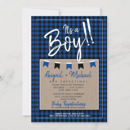 Invitación Negro + azul Es un niño morrón pegado a Baby Showe