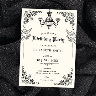 Invitación Negro blanco Ángeles de arco gótico vintage cumple