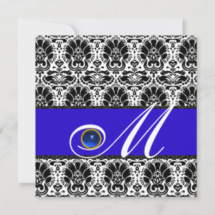 Invitación NEGRO BLANCO AZUL DAMASCO MONOGRAMA Zafiro