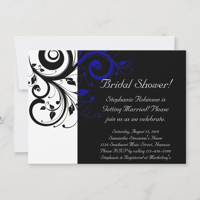 Invitación Negro, blanco, azul, ducha de novia / general (Anverso)