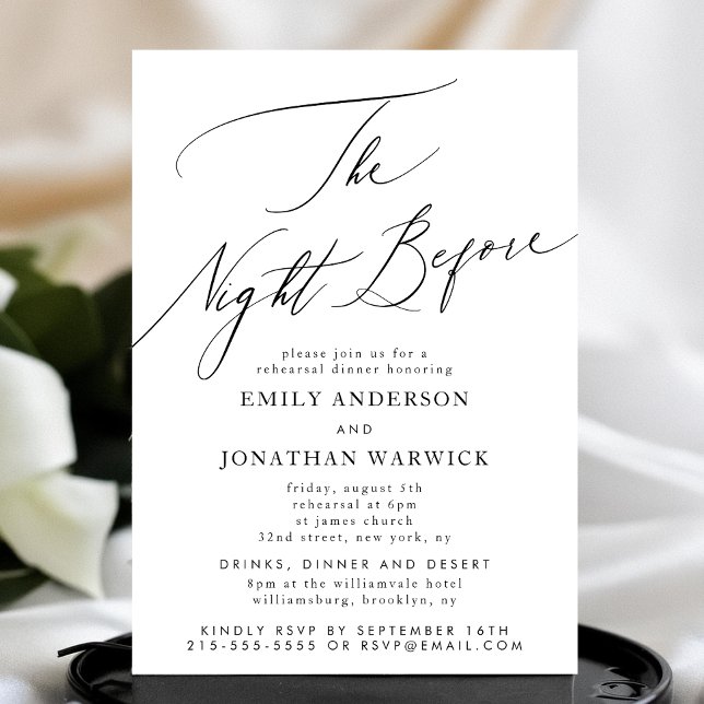 Invitación Negro blanco la noche anterior al Boda del ensayo (Subido por el creador)