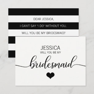Invitación Negro blanco moderno ¿Serás mi dama de honor?