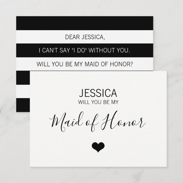 Invitación Negro blanco moderno ¿Serás mi HONOR? (Anverso / Reverso)