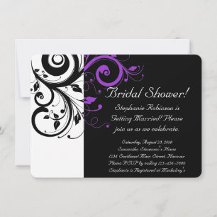 Invitación Negro, blanco, morado, ducha de novia / general