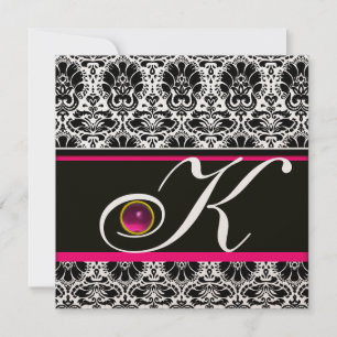 Invitación NEGRO BLANCO ROSA DAMASCO MONOGRAMA Metálico Amati