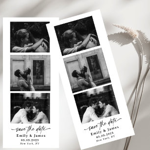 Invitación negro  blanco Tres foto  caligrafía chic letra