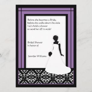 Invitación Negro, blanco y ducha nupcial del damasco púrpura