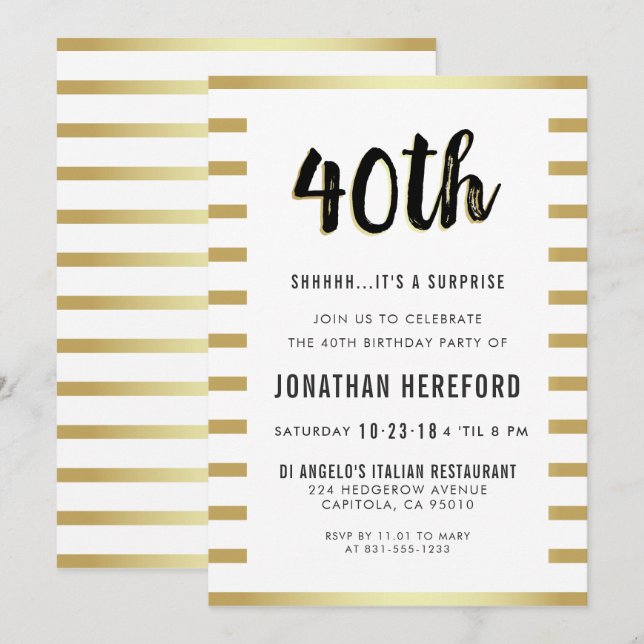 Invitación Negro, blanco y fiesta de cumpleaños de la (Anverso / Reverso)