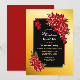 Invitación Negro borde dorado con cena de Navidades de Poinse