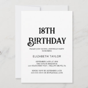 Invitación Negro Caligrafía Atemporal Cumpleaños 18 