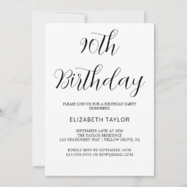 Invitación Negro Caligrafía Atemporal Cumpleaños 90 