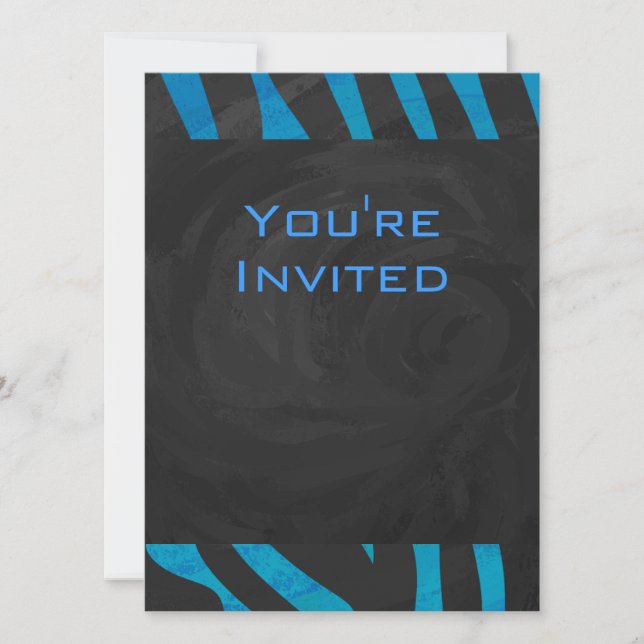 Invitación Negro cebra y azul con monograma (Anverso)