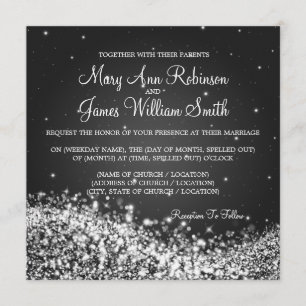 Invitación Negro chispeante de la onda 2 de la boda elegante