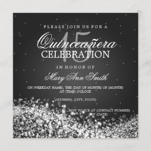 Invitación Negro chispeante de la onda 2 del fiesta elegante