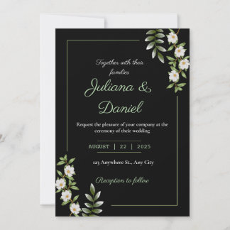 Invitación Negro clásico con Boda Camellia blanco