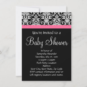 Invitación Negro con Baby Shower de damasco rosado