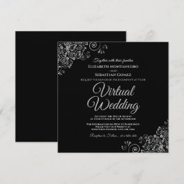 Invitación Negro con Boda virtual elegante de Lacy Silver
