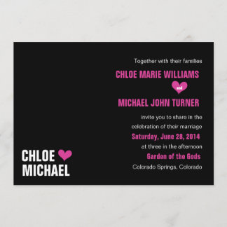 Invitación - Negro con corazones rosas