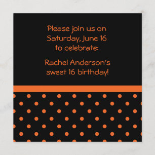 Invitación Negro con el Naranja Polka puntos Fiesta invitació