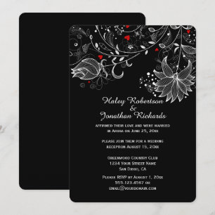 Invitación Negro con los corazones abstractos del rojo de las