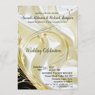 Invitación Negro con oro en Boda de seda de champán