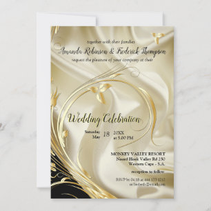 Invitación Negro con oro en Champagne Boda de seda Invitati