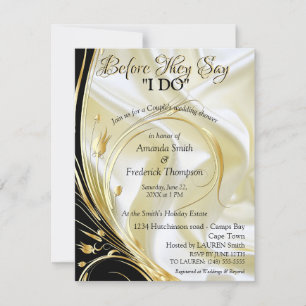 Invitación Negro con oro en la ducha de la pareja de seda de 