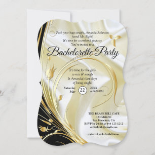 Invitación Negro con oro en la solla de seda de champagne