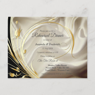 Invitación Negro con oro en seda de champagne