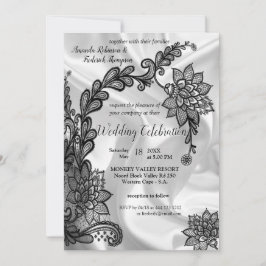 Invitación Negro con plata en champagne Boda de seda Invita