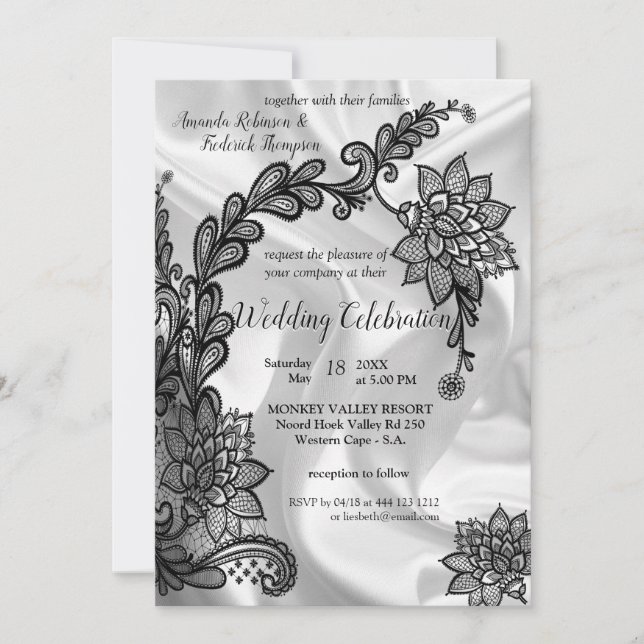 Invitación Negro con plata en champagne Boda de seda Invita (Anverso)