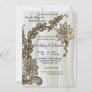 Invitación Negro con plata en champagne Boda de seda Invita