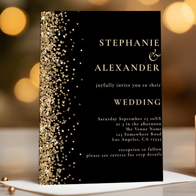 Invitación Negro con Purpurina de oro Boda de código QR (Subido por el creador)