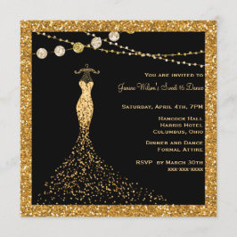Invitación Negro con Purpurina dorado dulce 16