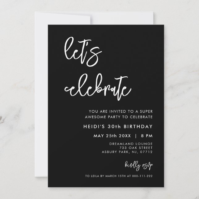 Invitación Negro contemporáneo Celebremos (Anverso)
