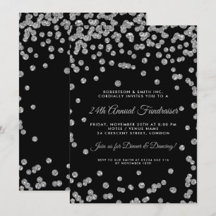 Invitación Negro corporativo del confeti de la plata de la