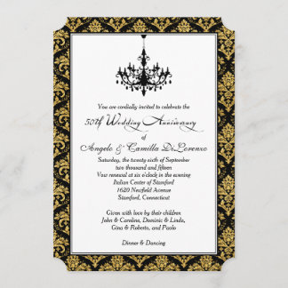 Invitación Negro, Damasco Dorado, Candil 50 Aniversario