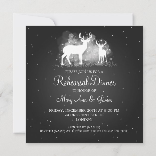 Invitación Negro de la chispa de los ciervos del invierno de (Anverso)