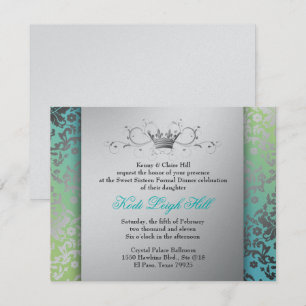 Invitación negro de la turquesa y de la cal del damasco
