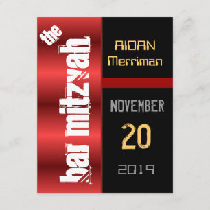 Invitación Negro de metal rojo Bat Mitzvah Bar Mitzvah