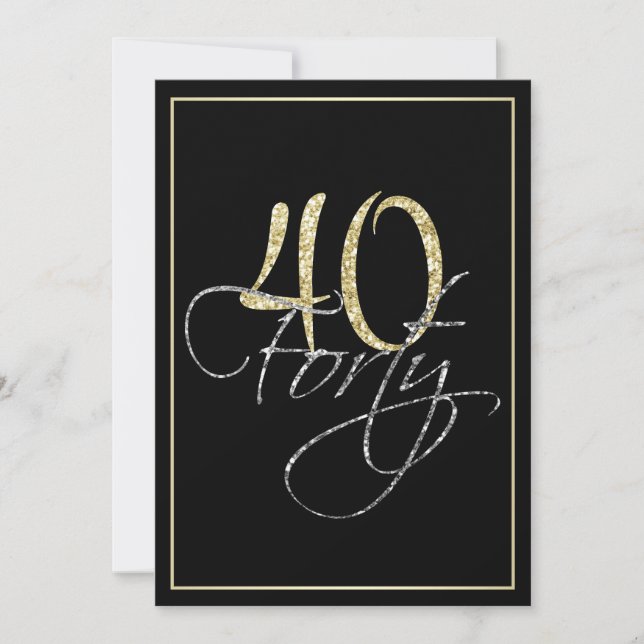 Invitación Negro de plata formal y 40.a fiesta de cumpleaños (Anverso)