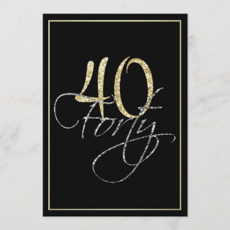 Invitación Negro de plata formal y 40.a fiesta de cumpleaños