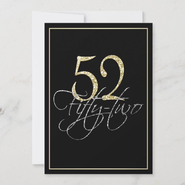Invitación Negro de plata formal y 52.a fiesta de cumpleaños (Anverso)