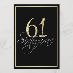 Invitación Negro de plata formal y 61.a fiesta de cumpleaños
