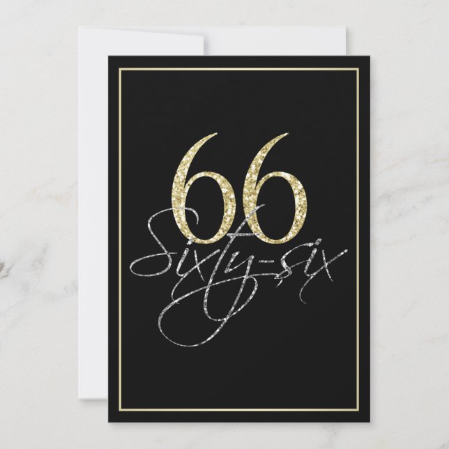 Invitación Negro de plata formal y 66.a fiesta de cumpleaños (Anverso)