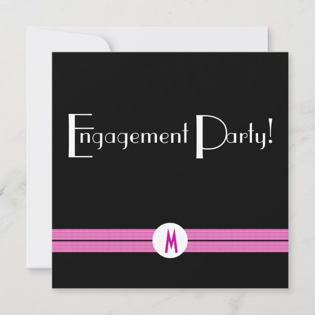 Invitación Negro Deco rosado blanco del fiesta de compromiso (Anverso)